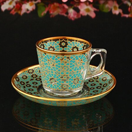 Paşabahçe 97301 Agra Kulplu 6 Kişilik Dekoratıf  Kahve-Espresso Fincan Takımı-ALTIN 